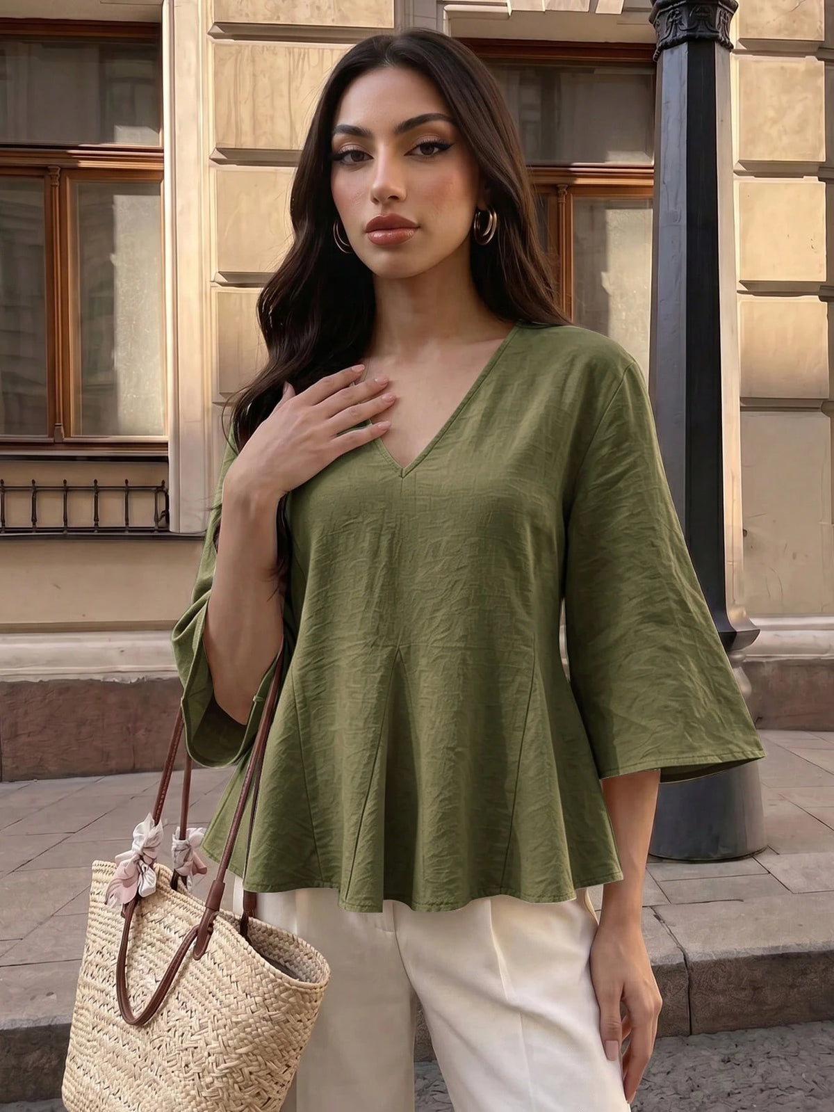 Elenzga Casual Versatile Commute Solid Color Shirt