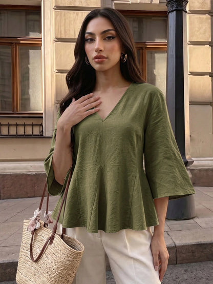 Elenzga Casual Versatile Commute Solid Color Shirt