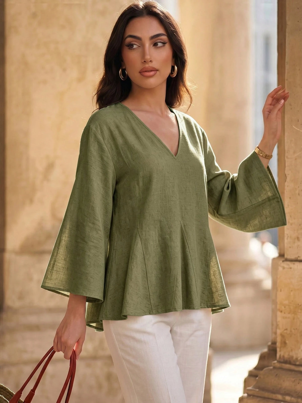 Elenzga Casual Versatile Commute Solid Color Shirt