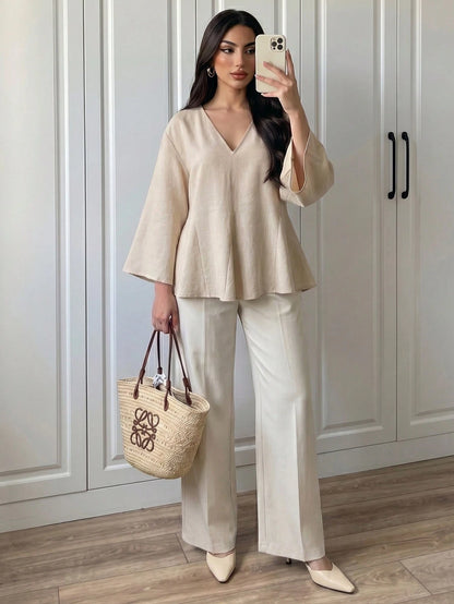 Elenzga Casual Versatile Commute Solid Color Shirt