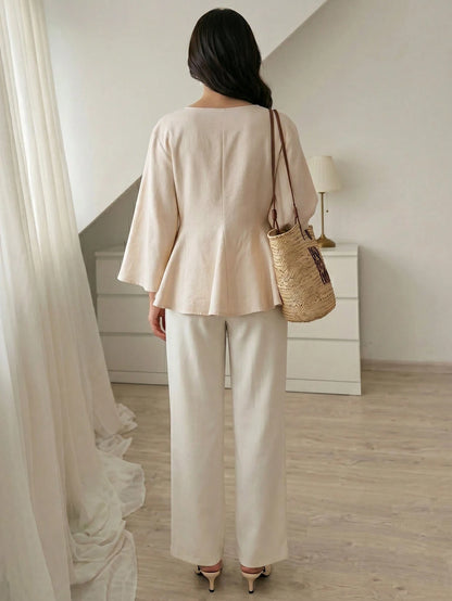 Elenzga Casual Versatile Commute Solid Color Shirt