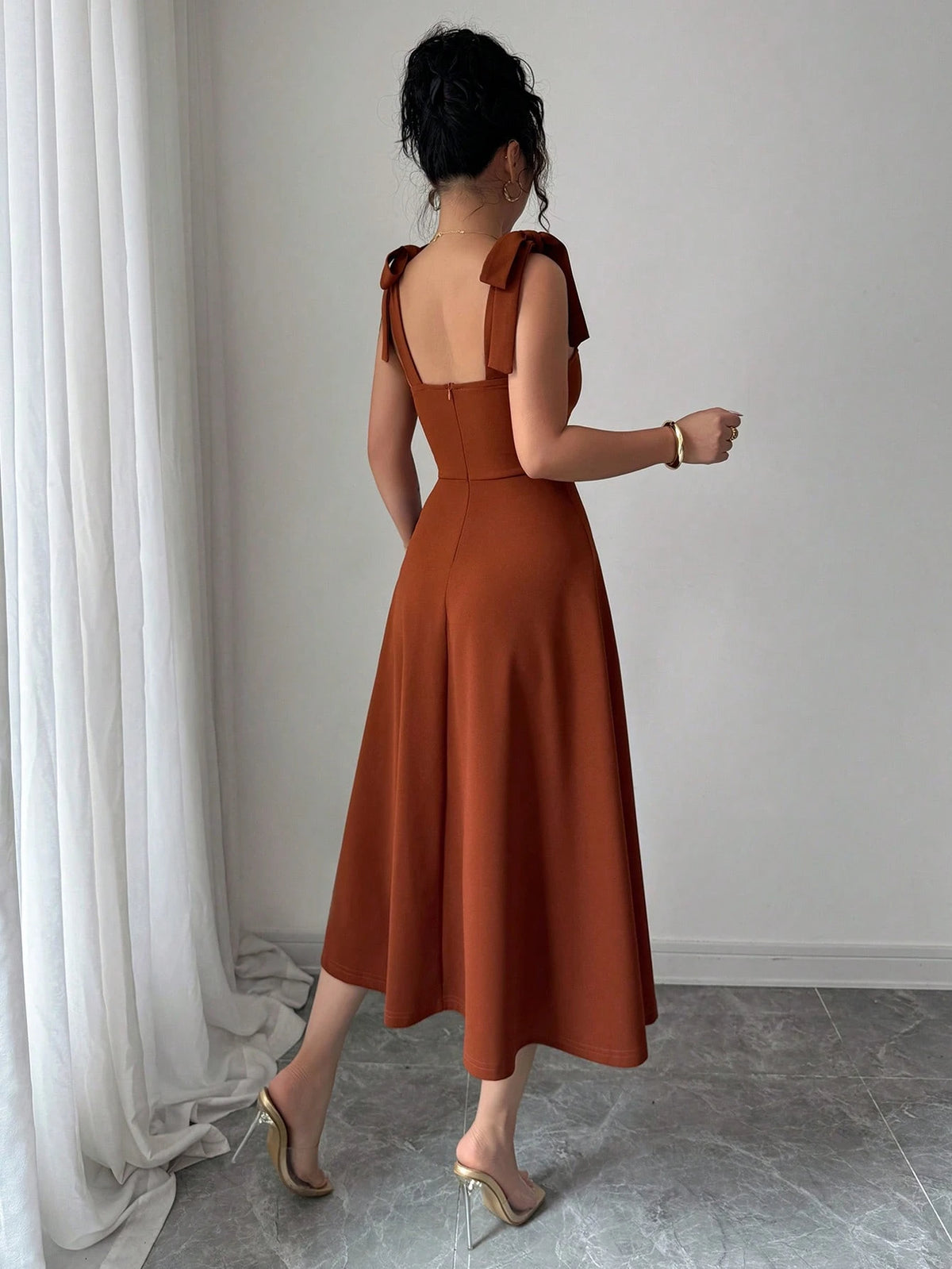 Elenzga Halloween, Christmas, Back To School Dress, Red Sleeveless Spaghetti Strap Tie Cinched Waist A-Line Elegant Romantic Women Dress