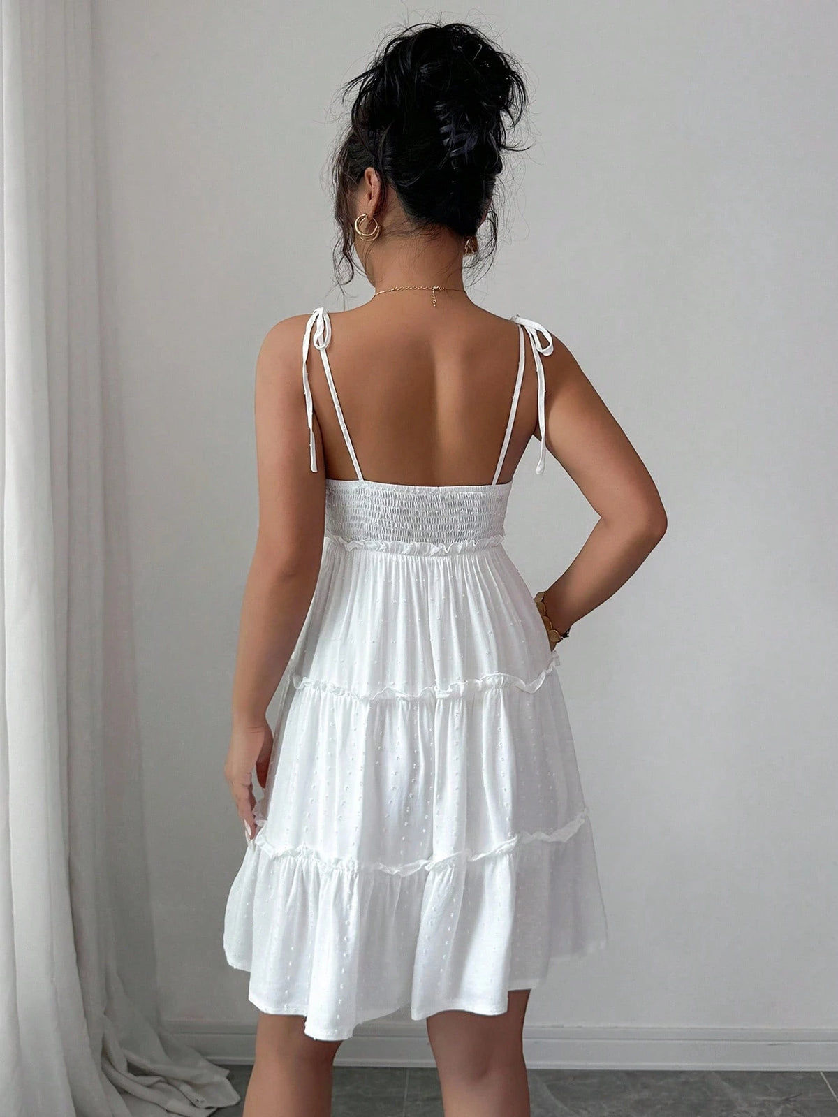Elenzga Swiss Dot Frill Trim Cami Dress Vacation Beach Outfits Women