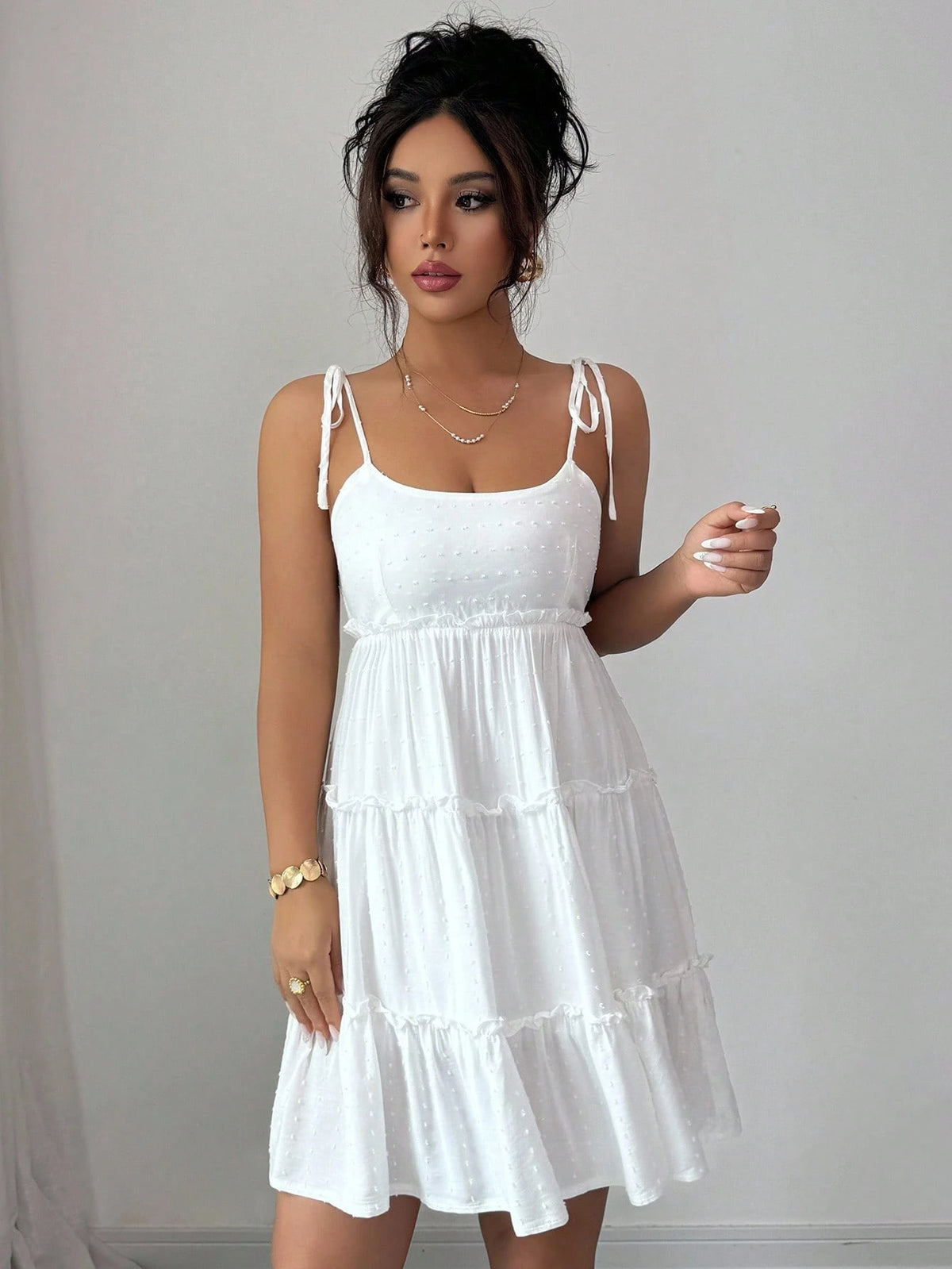 Elenzga Swiss Dot Frill Trim Cami Dress Vacation Beach Outfits Women