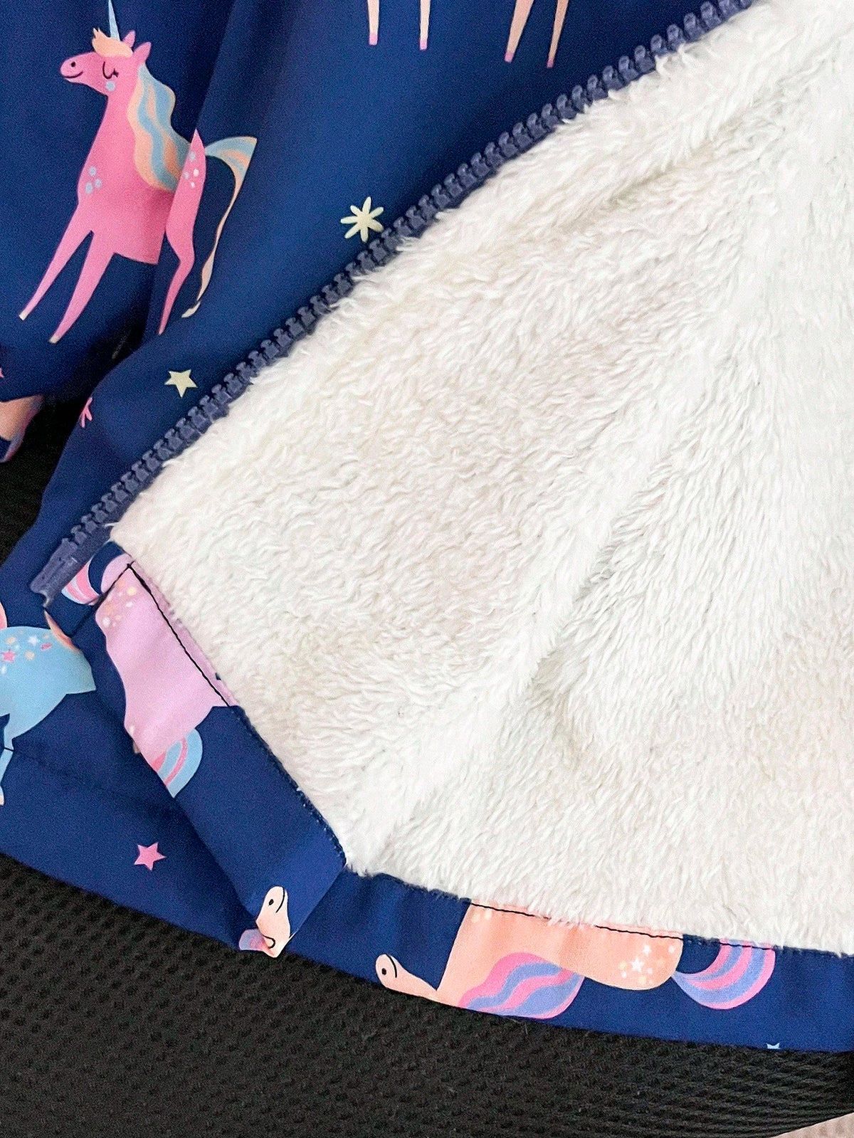 Elladie kids Girls Thick Fleece Hooded Puffer Jacket With Faux Fur Collar,Cartoon Print Slim Fit Zipper Coat,Suitable For Autumn/Winter Clothes For Kids Ages 4-7