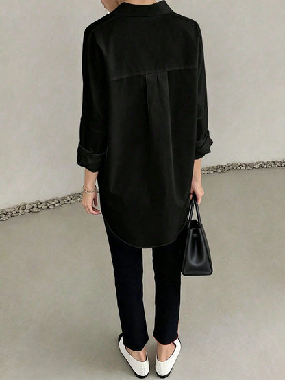 ELVA Black Blouse, Polka Dot Retro Luxurious Style, Long Sleeve Loose Fit, Suitable For Women's Office Wear, Including Work Tops, Autumn Womenswear, Back To School Season Outfits, Back To School Party