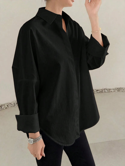 ELVA Black Blouse, Polka Dot Retro Luxurious Style, Long Sleeve Loose Fit, Suitable For Women's Office Wear, Including Work Tops, Autumn Womenswear, Back To School Season Outfits, Back To School Party