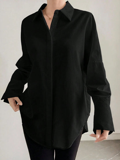 ELVA Black Blouse, Polka Dot Retro Luxurious Style, Long Sleeve Loose Fit, Suitable For Women's Office Wear, Including Work Tops, Autumn Womenswear, Back To School Season Outfits, Back To School Party