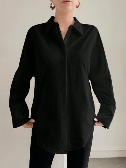 ELVA Black Blouse, Polka Dot Retro Luxurious Style, Long Sleeve Loose Fit, Suitable For Women's Office Wear, Including Work Tops, Autumn Womenswear, Back To School Season Outfits, Back To School Party