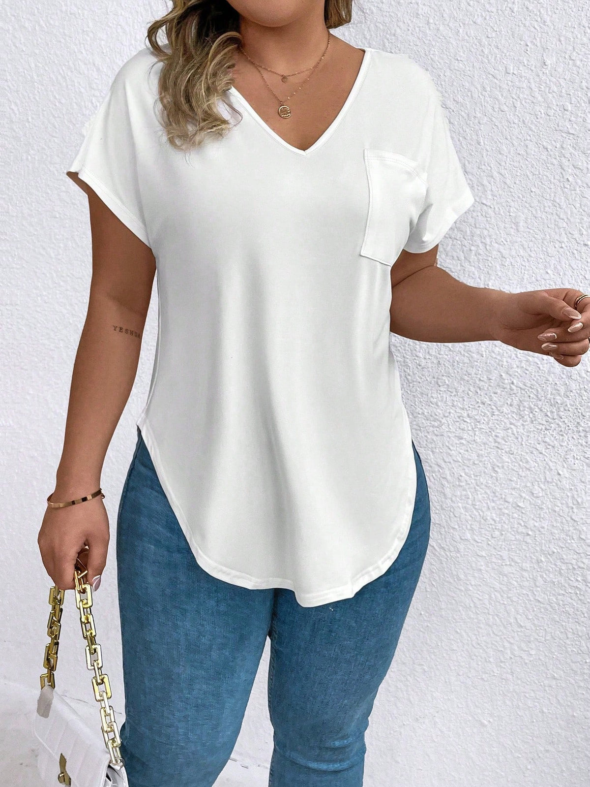 EMERY ROSE Regular Women's Solid Color V-Neck Short-Sleeved Casual T-Shirt