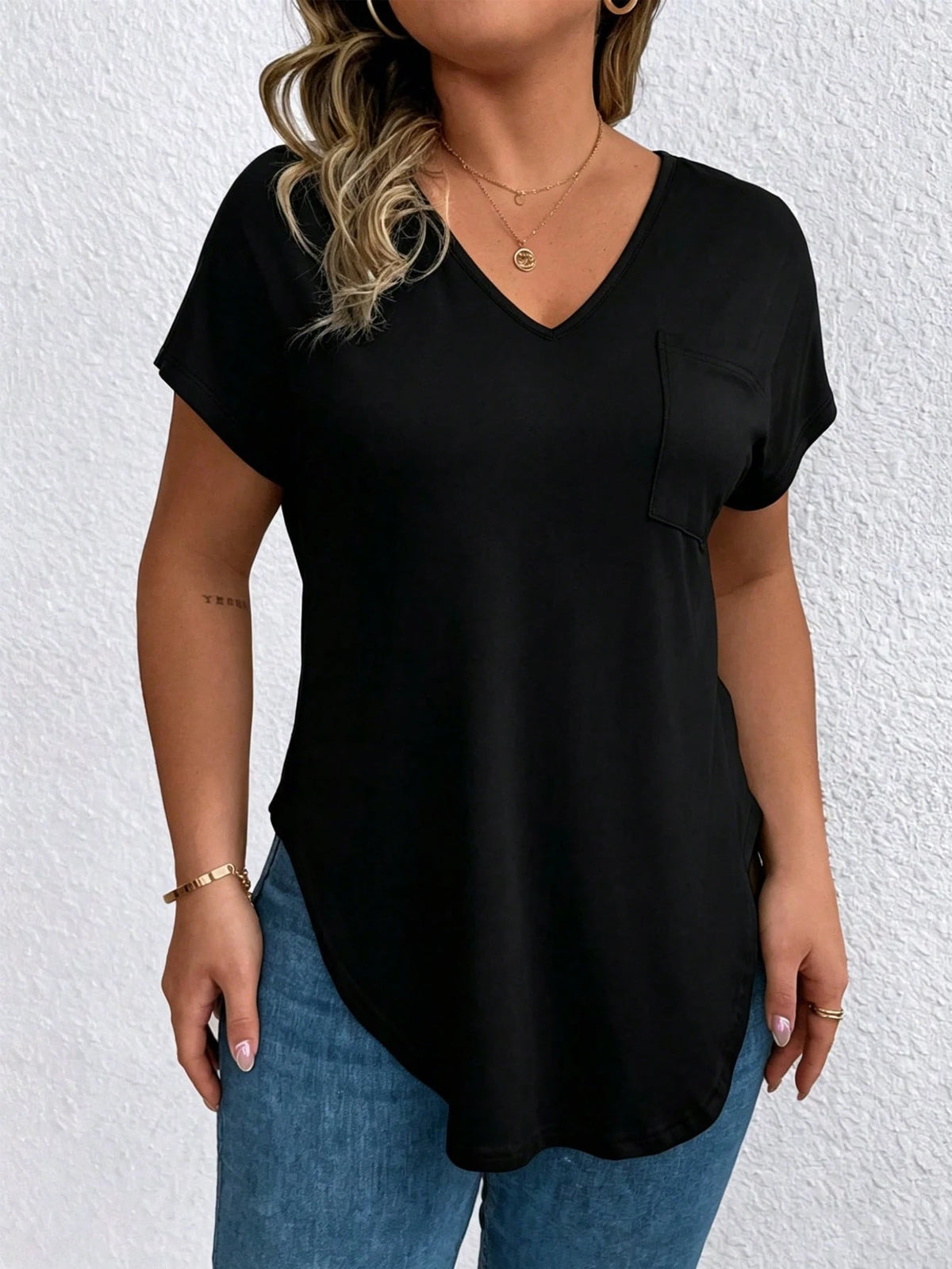 EMERY ROSE Regular Women's Solid Color V-Neck Short-Sleeved Casual T-Shirt