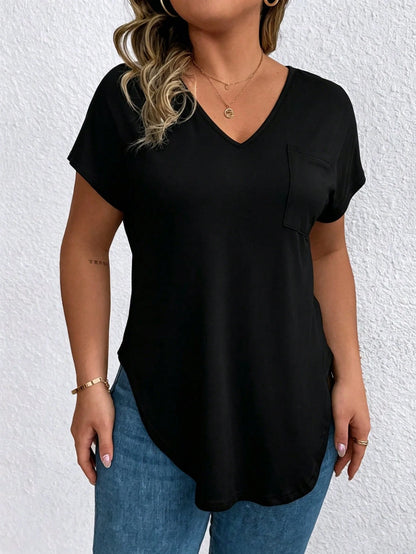 EMERY ROSE Regular Women's Solid Color V-Neck Short-Sleeved Casual T-Shirt