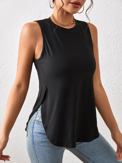 EMERY ROSE Summer New Style Retro Casual Slim White Curved Hem Women's Vestwomen's Country Clothing, Work Outfits For Women,Work Tops For Women, White Tops
