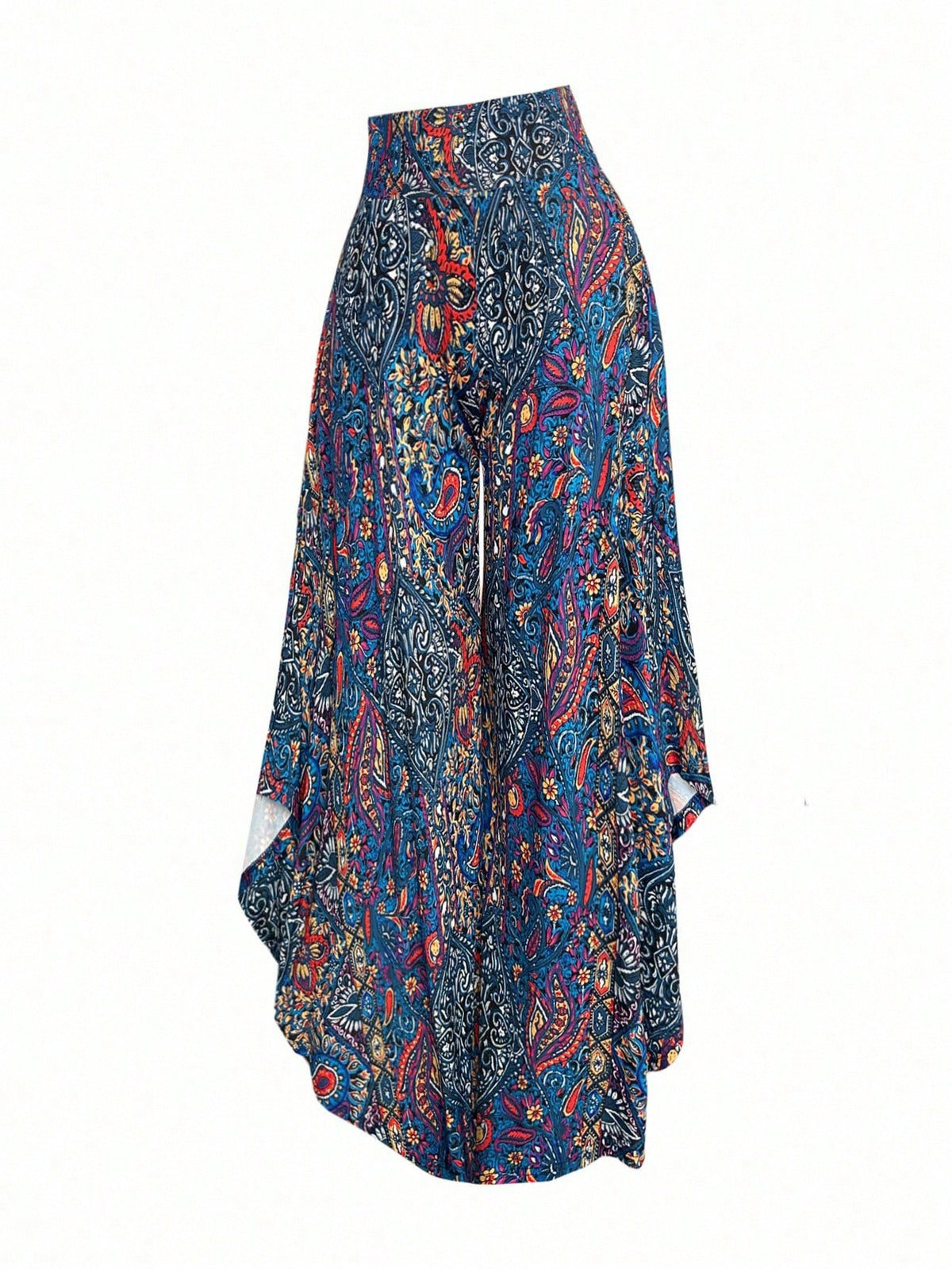 EMERY ROSE Women's Casual Paisley Print Asymmetric Hem Wide Leg Pants, For Resort Wear Fall Cloth For Women