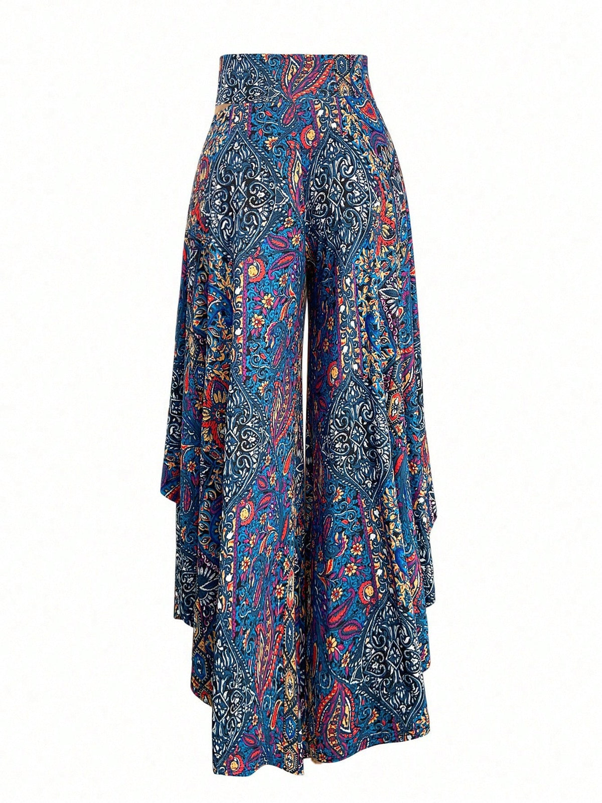 EMERY ROSE Women's Casual Paisley Print Asymmetric Hem Wide Leg Pants, For Resort Wear Fall Cloth For Women