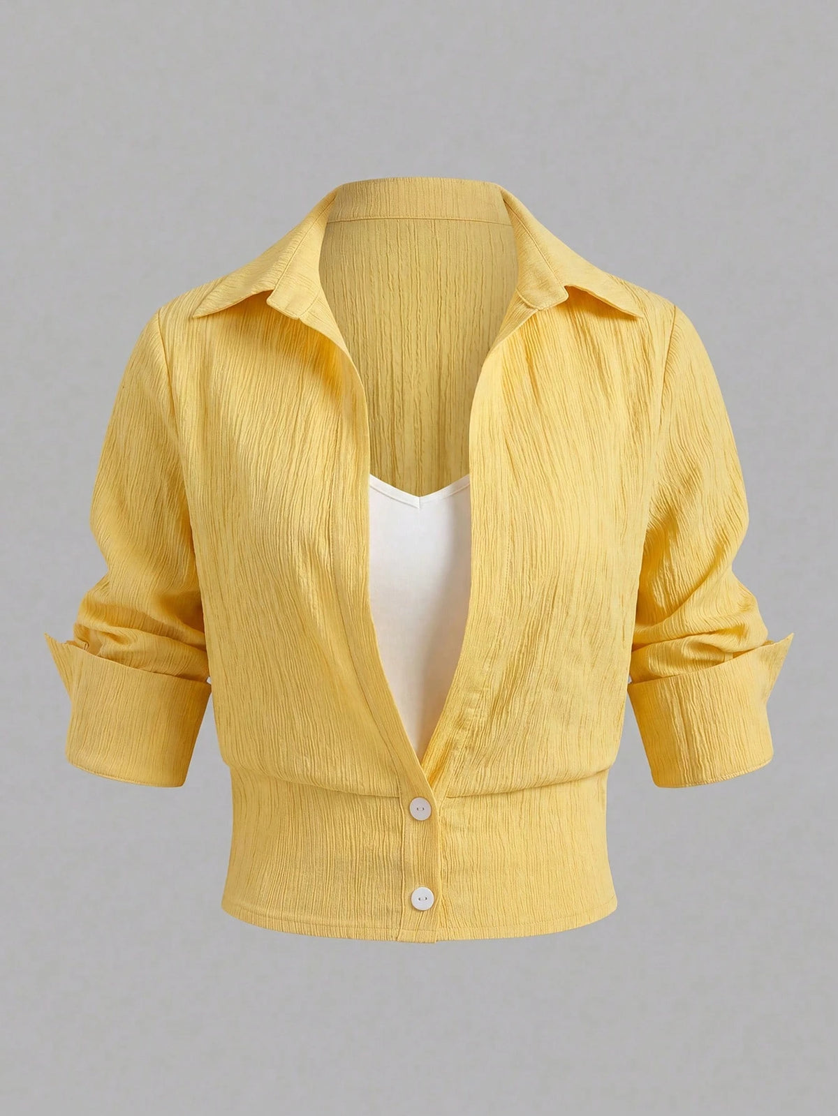 EMERY ROSE Women's Colorblock Dropped Shoulder Long Sleeve Button-Down Casual French Shirt Vacation Yellow Autumn