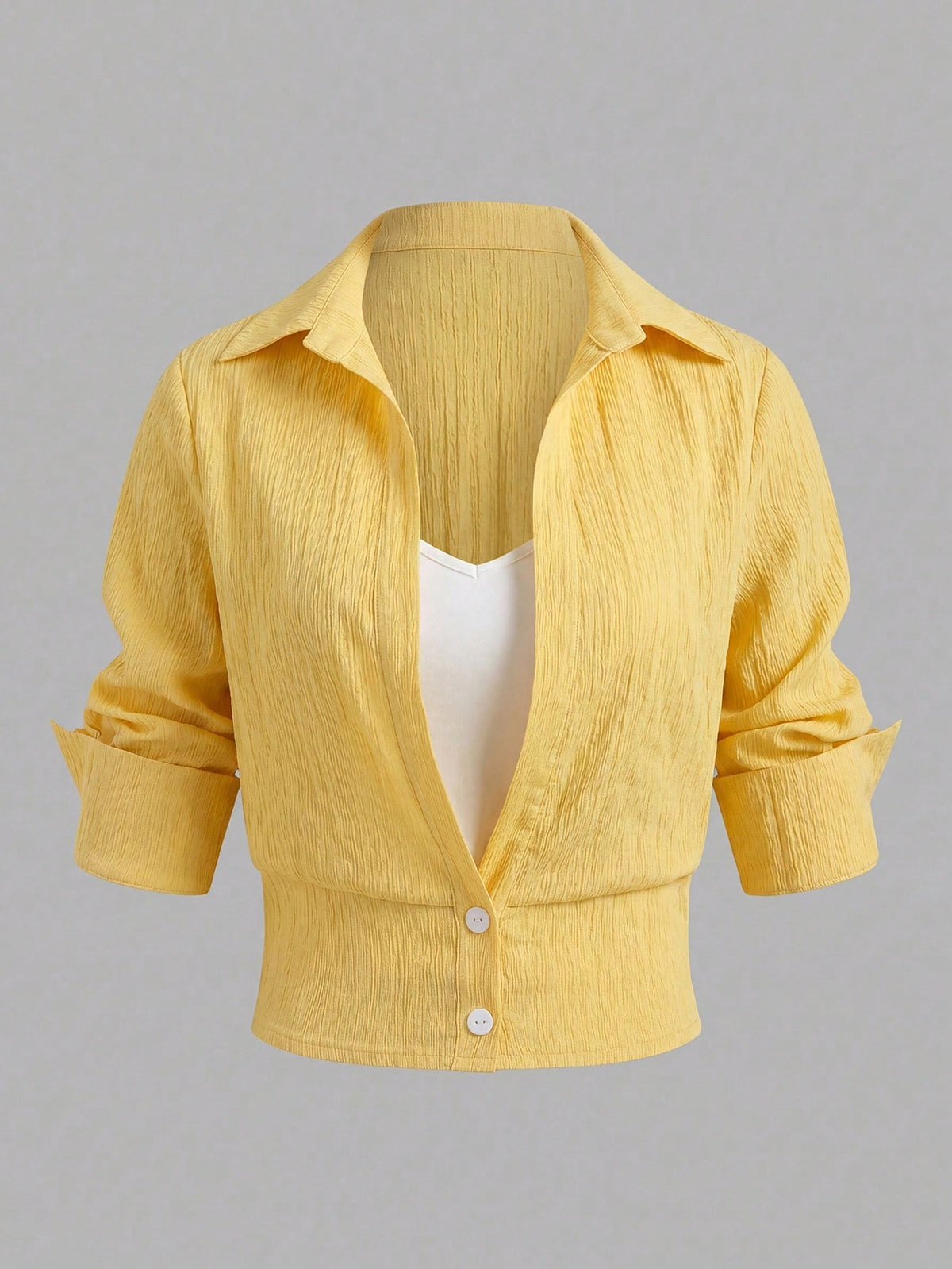 EMERY ROSE Women's Colorblock Dropped Shoulder Long Sleeve Button-Down Casual French Shirt Vacation Yellow Autumn