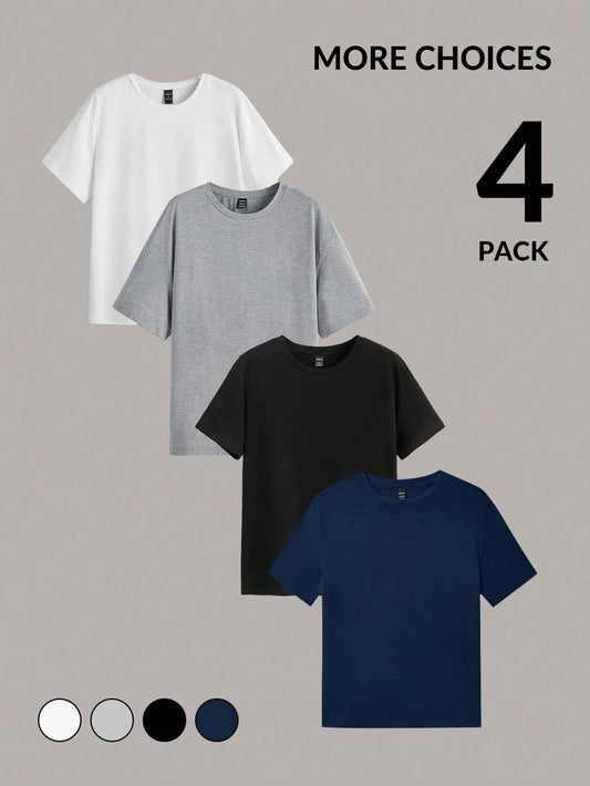 Essnce 4pcs/Set Casual Minimalist Solid Color Versatile Round Neck Short Sleeve T-Shirt For Women, Summer Pullover
