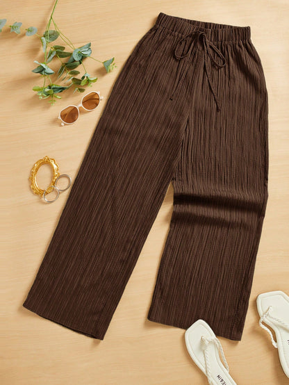 Essnce Women's Casual Simple Textured Long Pants Summer Spring Valentine Day New Years
