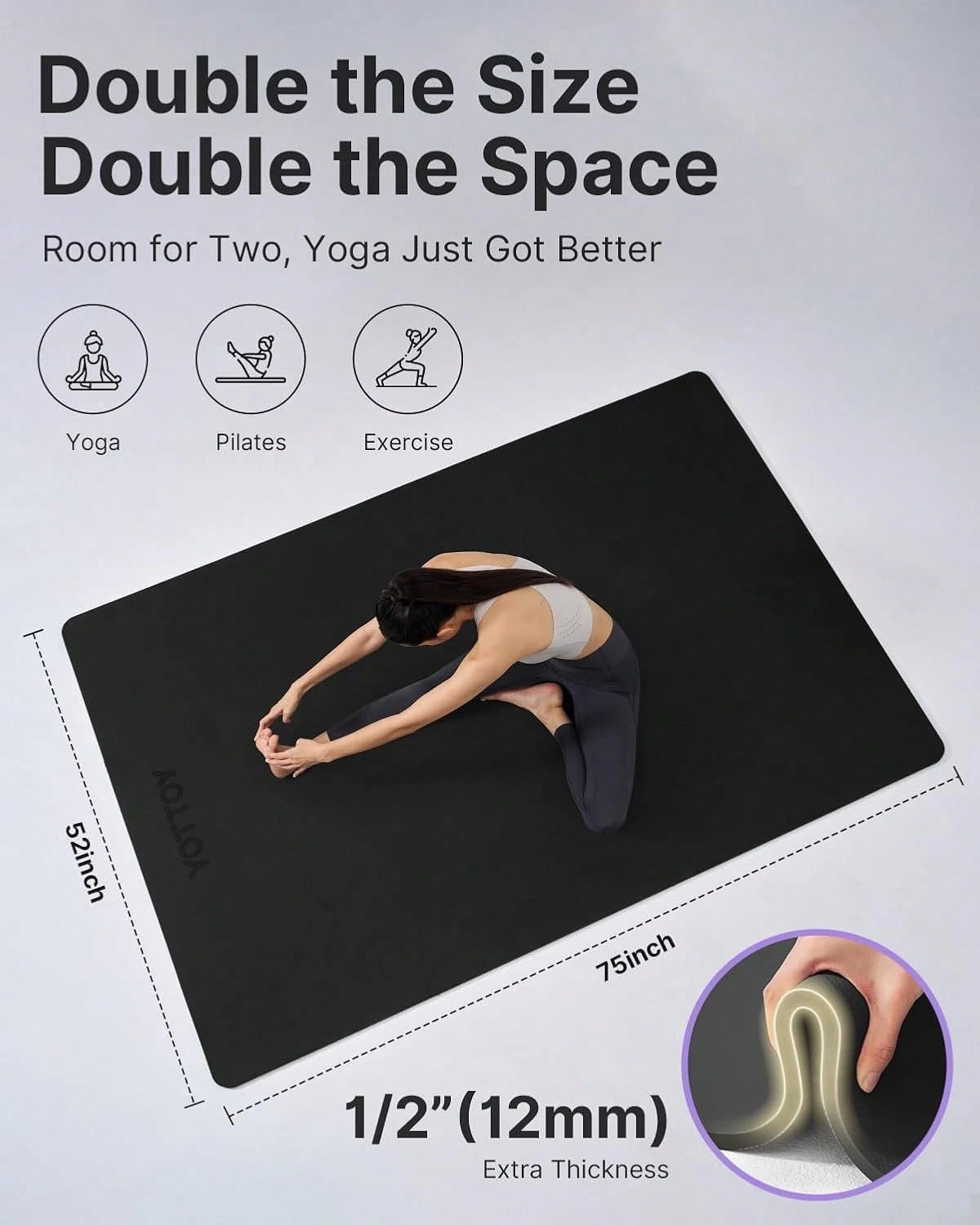 Extra Large Non Slip Tpe Yoga Mat 75x52 Inch Thick Exercise Mat For Pilates Fitness Home Gym With Carrying Strap And Towel