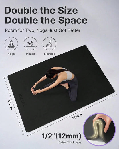 Extra Large Non Slip Tpe Yoga Mat 75x52 Inch Thick Exercise Mat For Pilates Fitness Home Gym With Carrying Strap And Towel