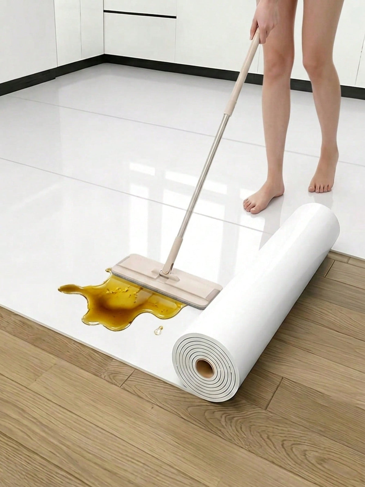 Extra Thick Glossy White Flooring And Wall Sticker- Removable And Peelable Vinyl Flooring, Wear-Resistant, Waterproof, Stain-Resistant, Easy To Clean And Maintain, Suitable For Bathroom, Kitchen, Liv