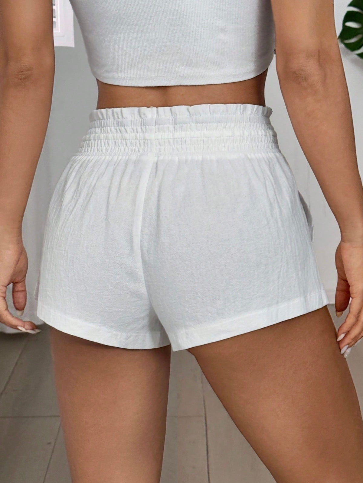 EZwear 2026 Summer Women's Casual Solid Light Blue Drawstring Waist Side Pocket Shorts