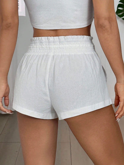 EZwear 2026 Summer Women's Casual Solid Light Blue Drawstring Waist Side Pocket Shorts
