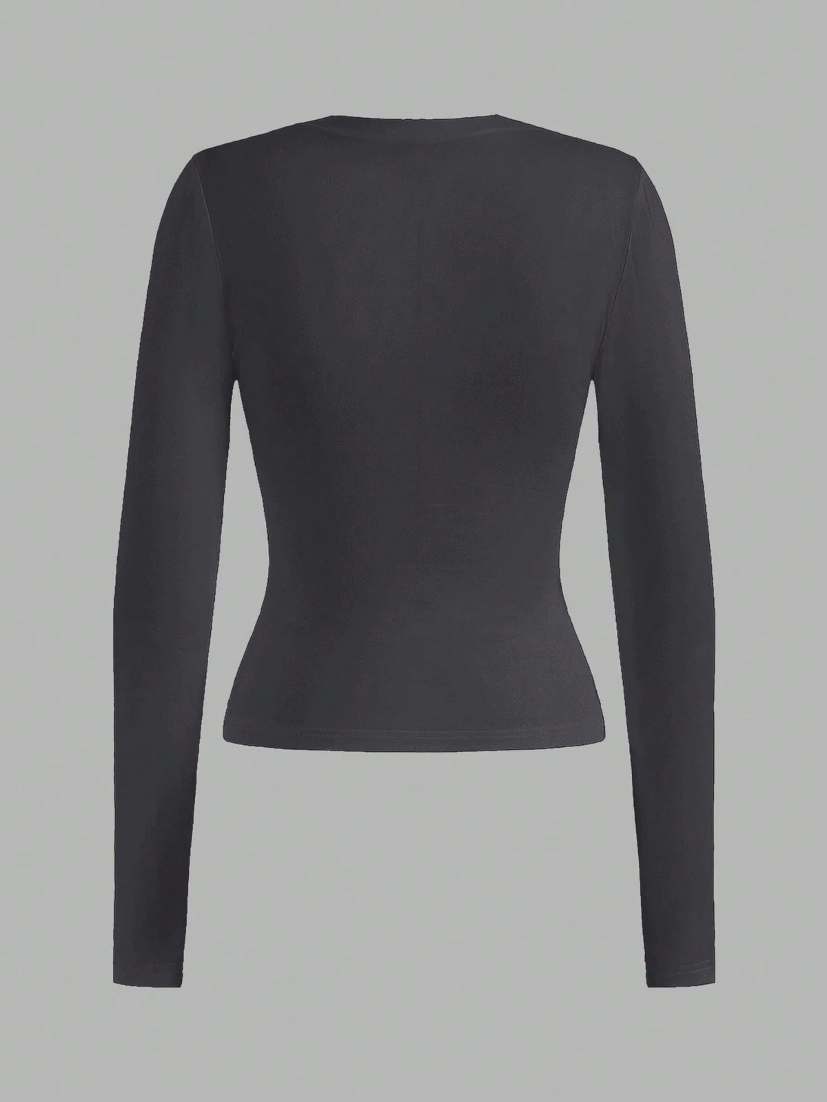 EZwear 2pcs Set Casual Minimalist Long Sleeve Plus Size T-Shirts, Black & Gray, Autumn/Winter Fall