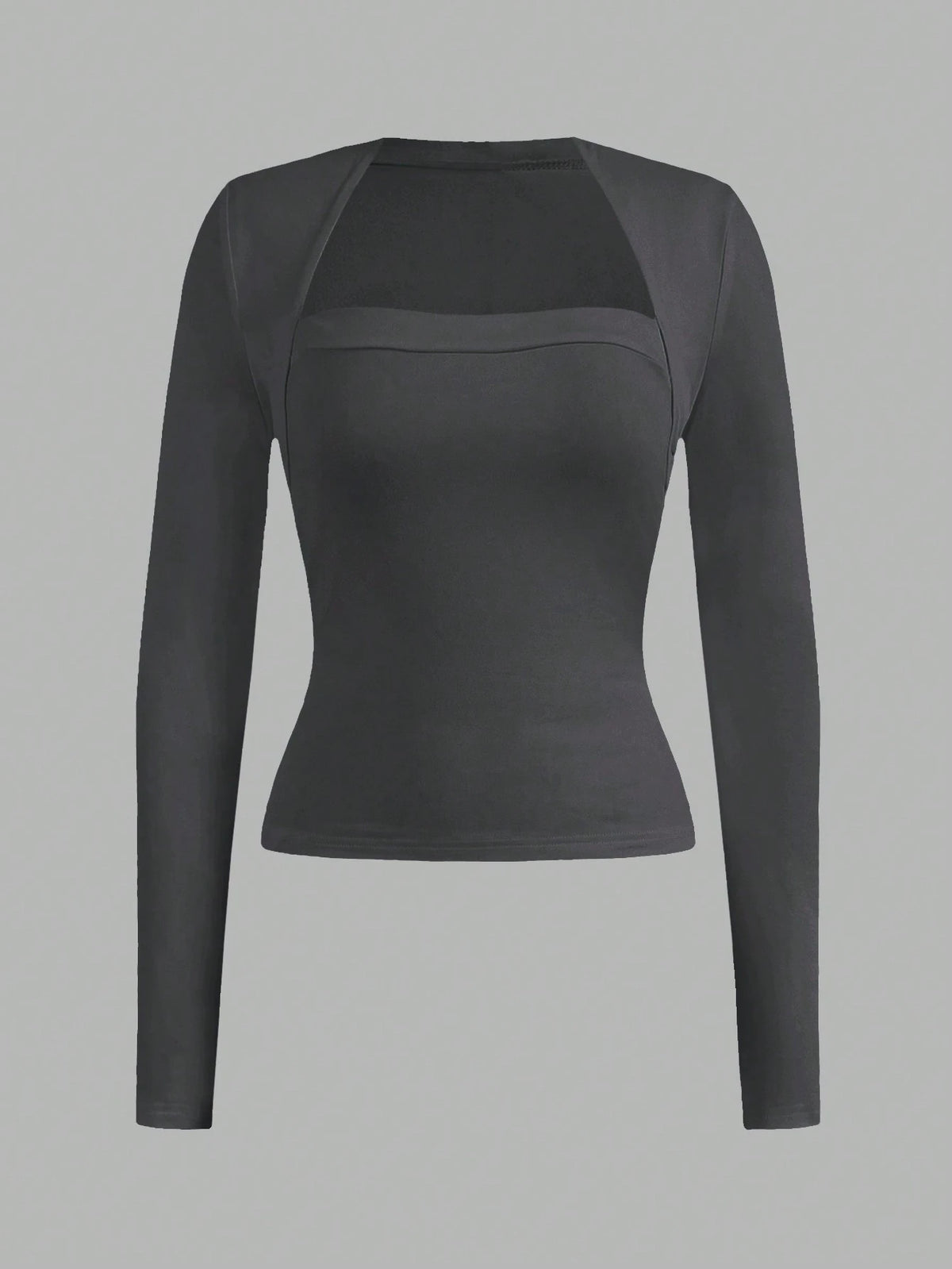 EZwear 2pcs Set Casual Minimalist Long Sleeve Plus Size T-Shirts, Black & Gray, Autumn/Winter Fall