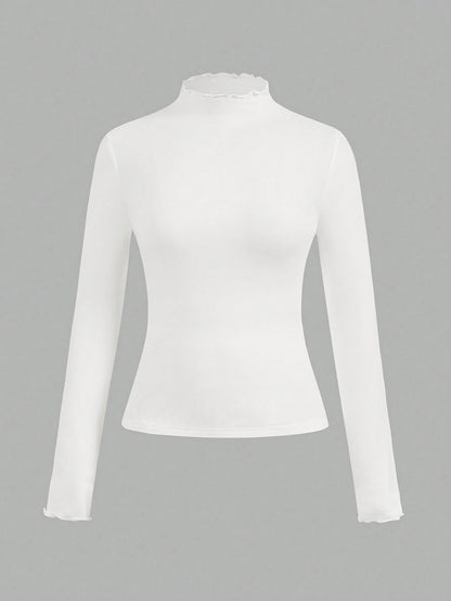 EZwear 2pcs/Set Casual Stand Collar Tight Solid Black & White Long Sleeve Base Layer T-Shirts, Versatile For Autumn/Winter