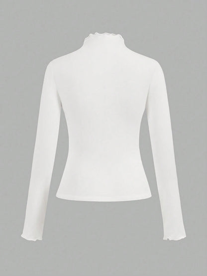 EZwear 2pcs/Set Casual Stand Collar Tight Solid Black & White Long Sleeve Base Layer T-Shirts, Versatile For Autumn/Winter