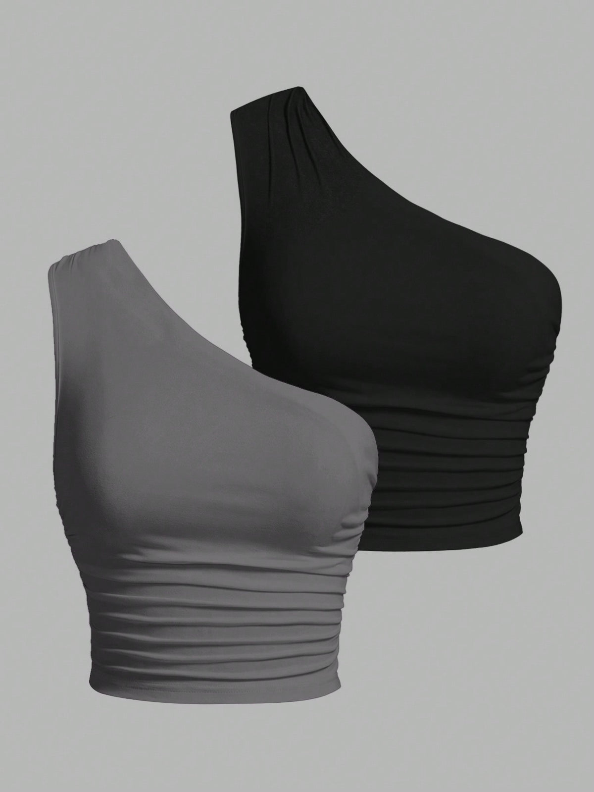 EZwear 2pcs/Set Plus Size Women Black & Gray Shoulder Strap Top