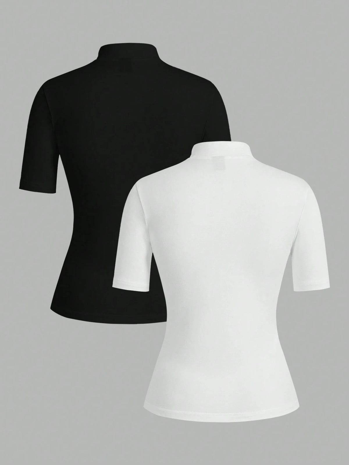 EZwear 2pcs/Set Women's Turtleneck Form-Fitting Long Half Sleeve Base Layer T-Shirt Set Suitable For Autumn Transition Going Out Holiday Black White Basic