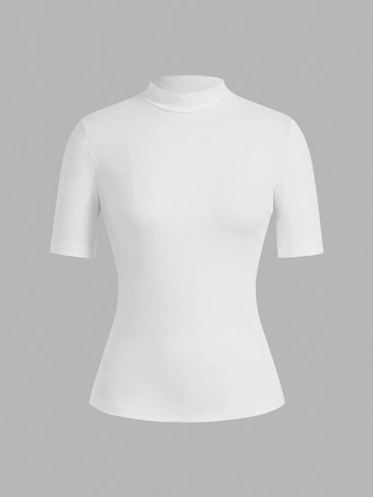 EZwear 2pcs/Set Women's Turtleneck Form-Fitting Long Half Sleeve Base Layer T-Shirt Set Suitable For Autumn Transition Going Out Holiday Black White Basic