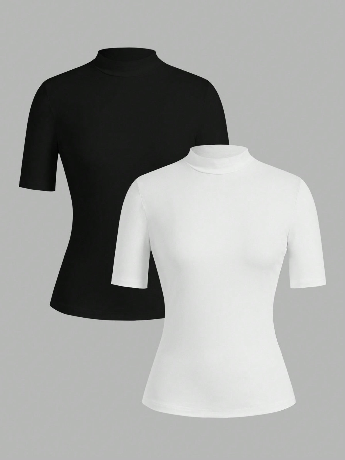 EZwear 2pcs/Set Women's Turtleneck Form-Fitting Long Half Sleeve Base Layer T-Shirt Set Suitable For Autumn Transition Going Out Holiday Black White Basic