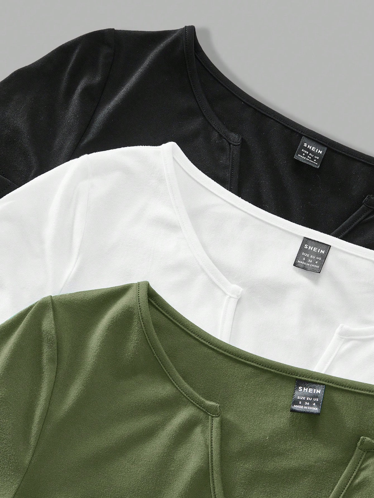 EZwear 3pcs/Set Women's Solid Color Notch Neck Ruched T-Shirts, Minimalist & Fashionable For Summer