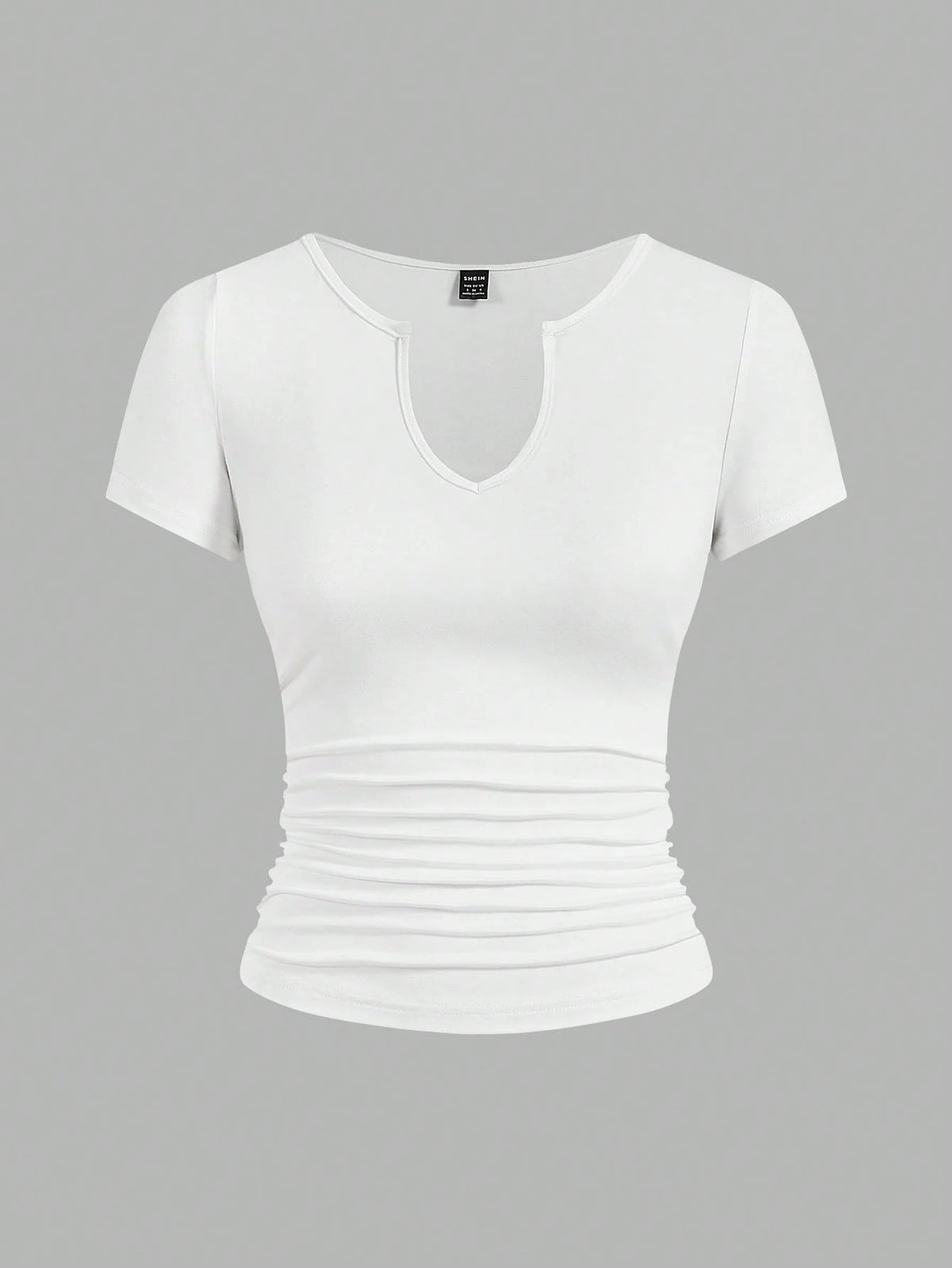 EZwear 3pcs/Set Women's Solid Color Notch Neck Ruched T-Shirts, Minimalist & Fashionable For Summer