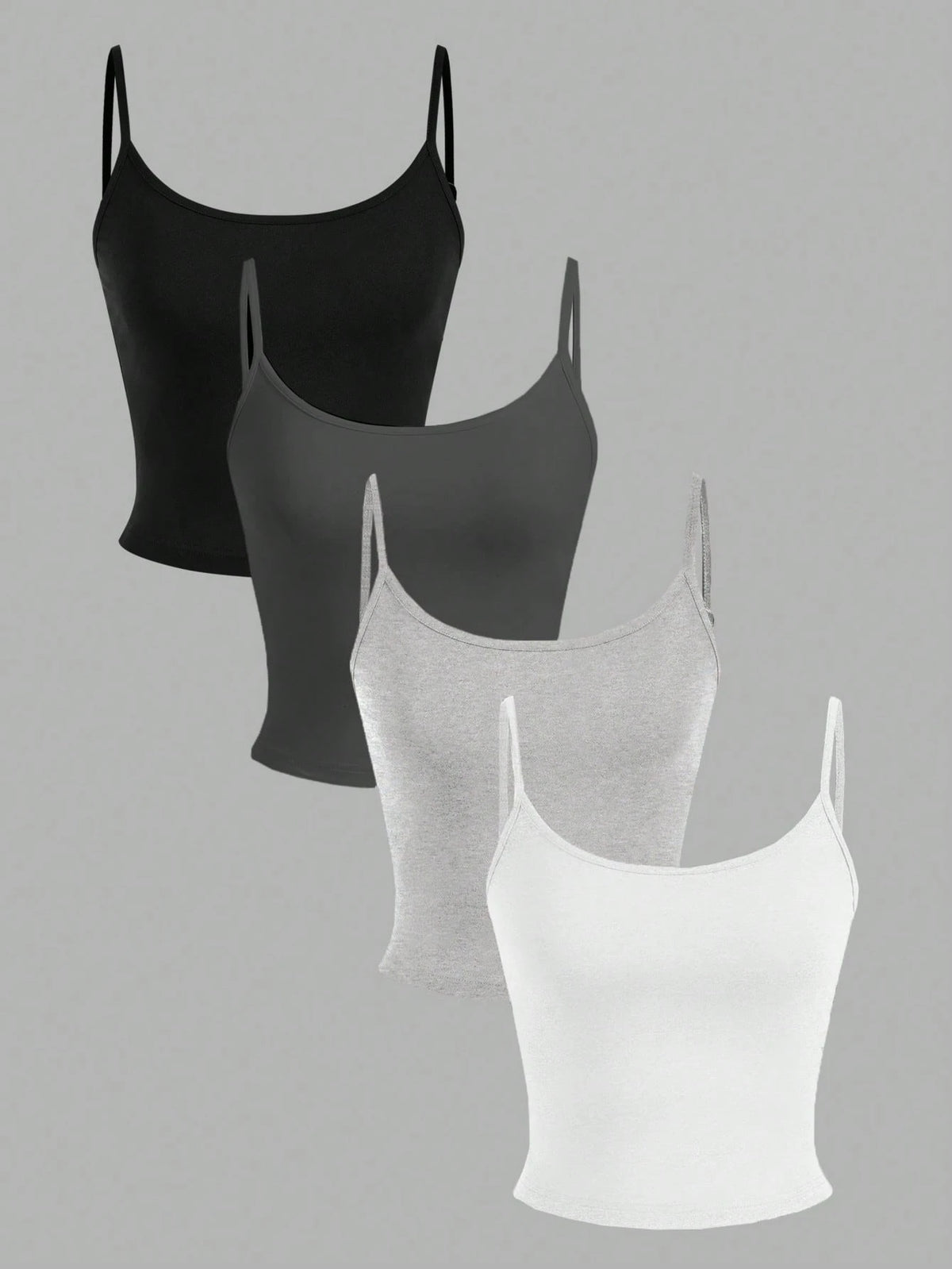 EZwear 4pcs Women's Black, White, Grey Cropped Tight Fit Casual Camisole Tank Tops, Suitable For Summer Back To School
