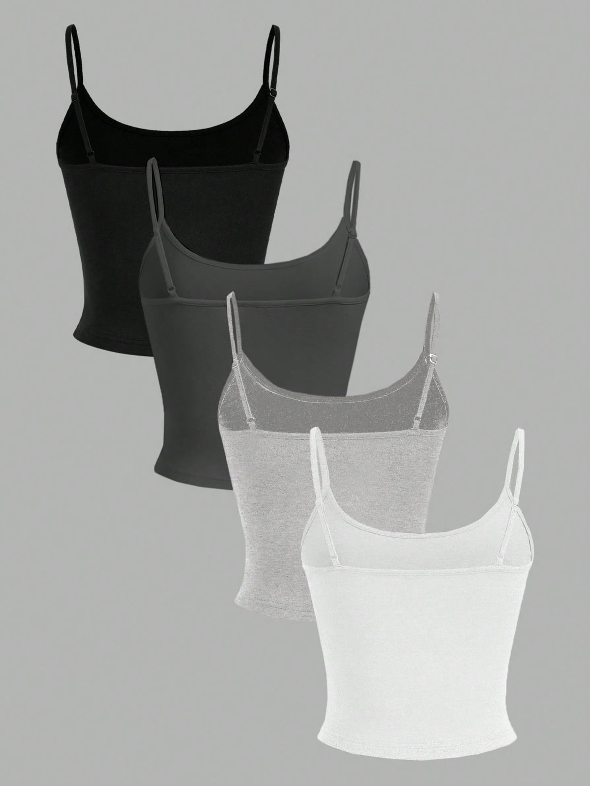EZwear 4pcs Women's Black, White, Grey Cropped Tight Fit Casual Camisole Tank Tops, Suitable For Summer Back To School