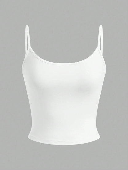 EZwear 4pcs Women's Black, White, Grey Cropped Tight Fit Casual Camisole Tank Tops, Suitable For Summer Back To School
