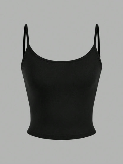 EZwear 4pcs Women's Black, White, Grey Cropped Tight Fit Casual Camisole Tank Tops, Suitable For Summer Back To School