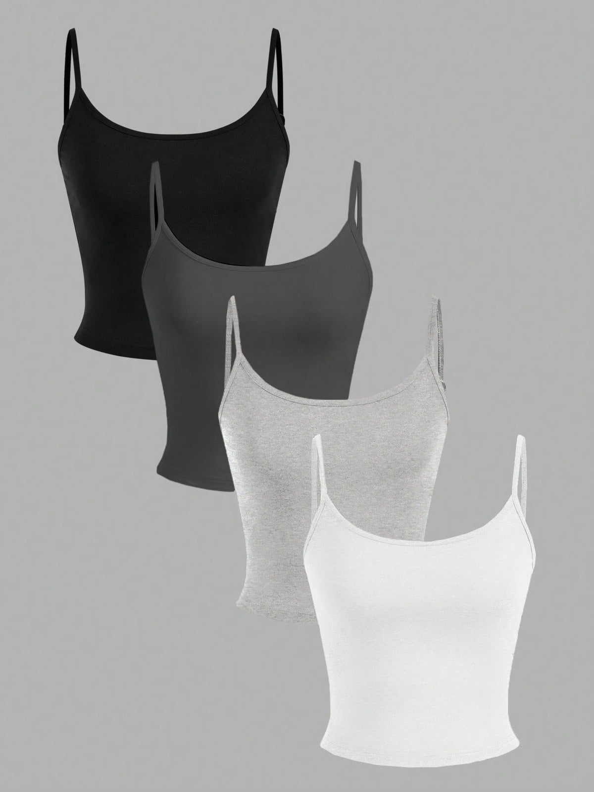 EZwear 4pcs Women's Black, White, Grey Cropped Tight Fit Casual Camisole Tank Tops, Suitable For Summer Back To School