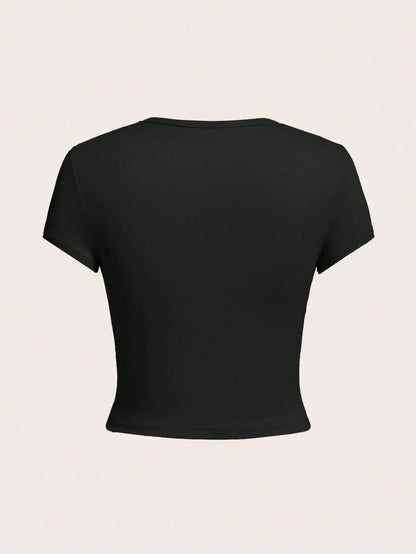 EZwear 4pcs Women's Crew Neck Short Sleeve Tight Fit T-Shirts,Black And White Floral Print Grey Multipack,Summer Casual Everyday Basic Fitted Tops