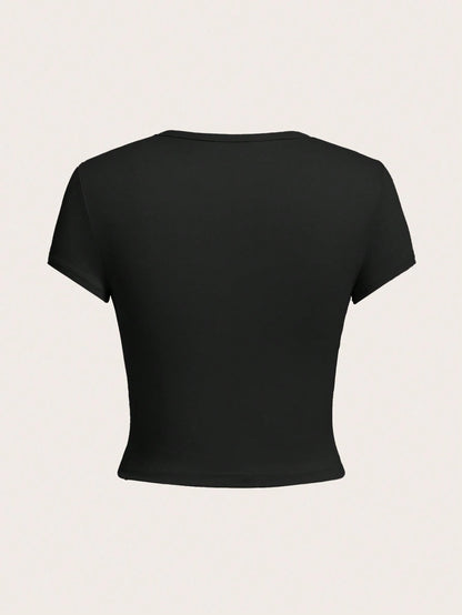 EZwear 4pcs Women's Crew Neck Short Sleeve Tight Fit T-Shirts,Black And White Floral Print Grey Multipack,Summer Casual Everyday Basic Fitted Tops