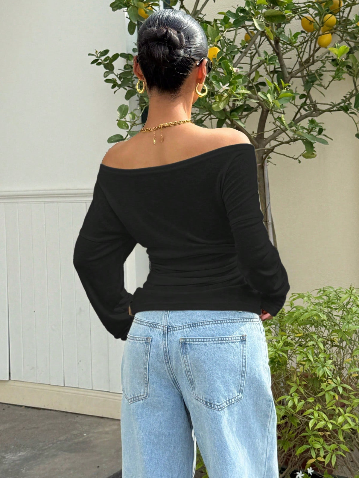 EZwear Black Knit Off-Shoulder Bodycon T-Shirt
