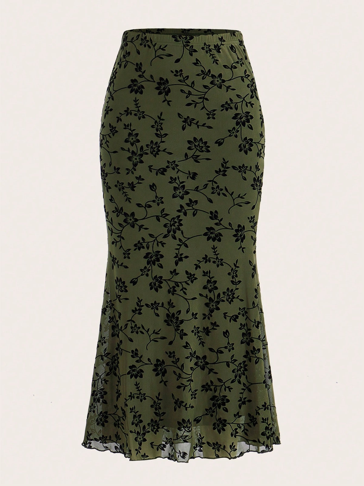 EZwear Floral Print Mermaid Hem Mesh Skirt