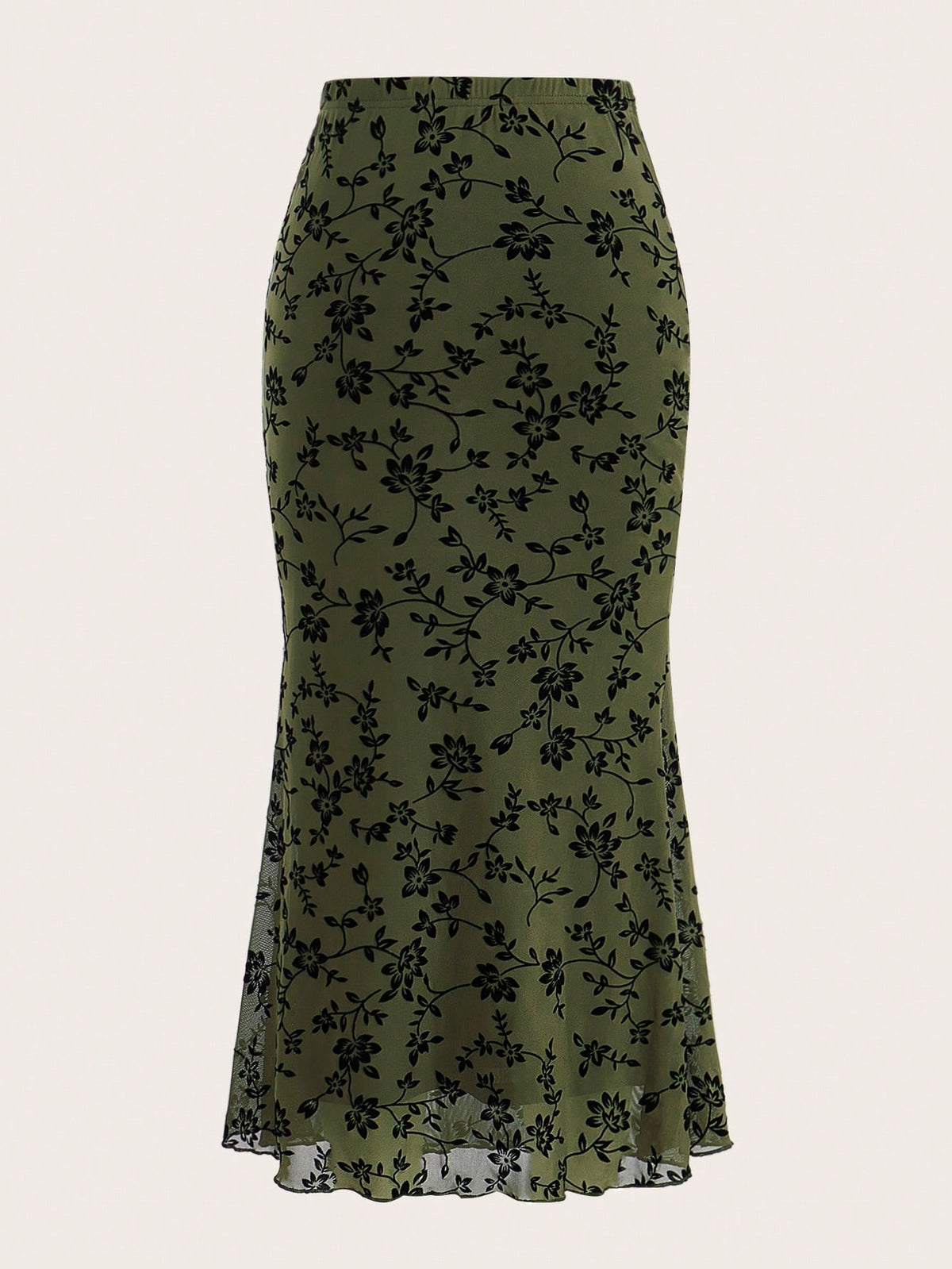 EZwear Floral Print Mermaid Hem Mesh Skirt