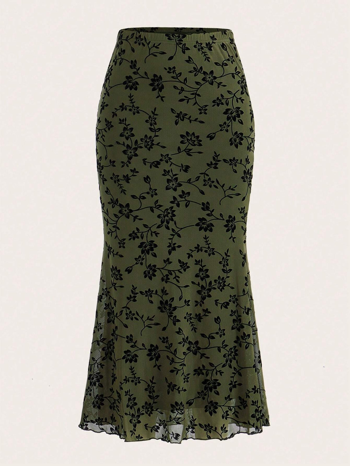 EZwear Floral Print Mermaid Hem Mesh Skirt