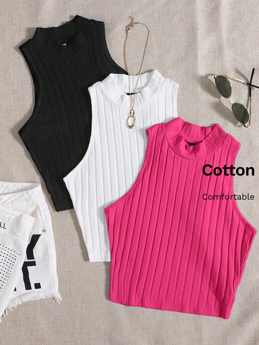 EZwear Multicolor Women's Solid Color Ribbed Tank Top